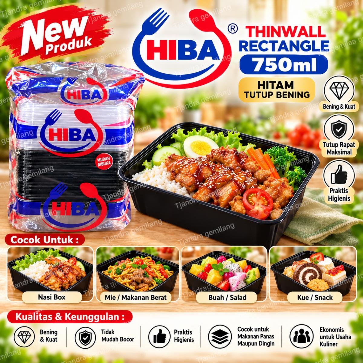 TW HIBA RECTANGLE HITAM 750ML @20 PACK 500PCS