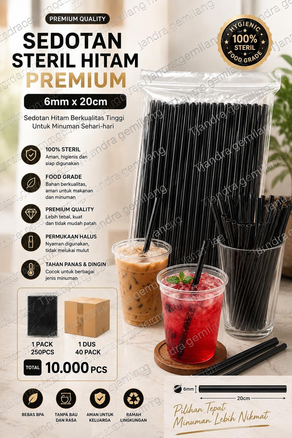 SEDOTAN STERIL HITAM 6/20  @250PCS 40 PACK